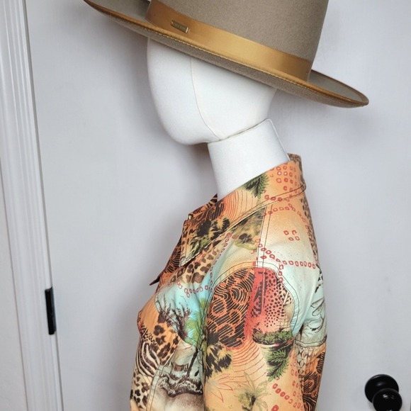 Maggie London Safari Patchwork Fall Blazer Jacket Bold Animal Print Size 10 - Picture 7 of 10